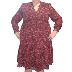 Dark Floral Dress Size 14 Romantic Cottagecore Boho Sheer Sleeve Terra & Sky